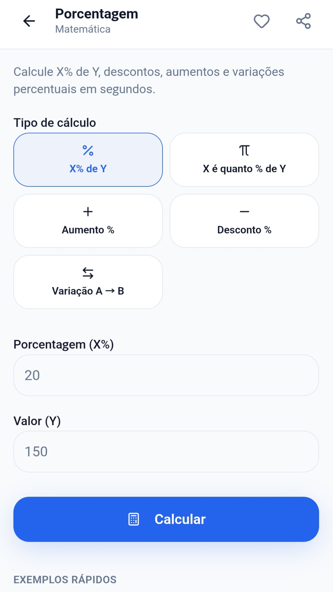 Calculadora de porcentagem no aplicativo SóCalculadora